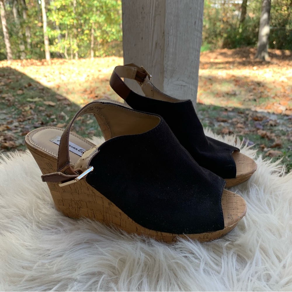 American Eagle Black Wedge Open Toe Booties